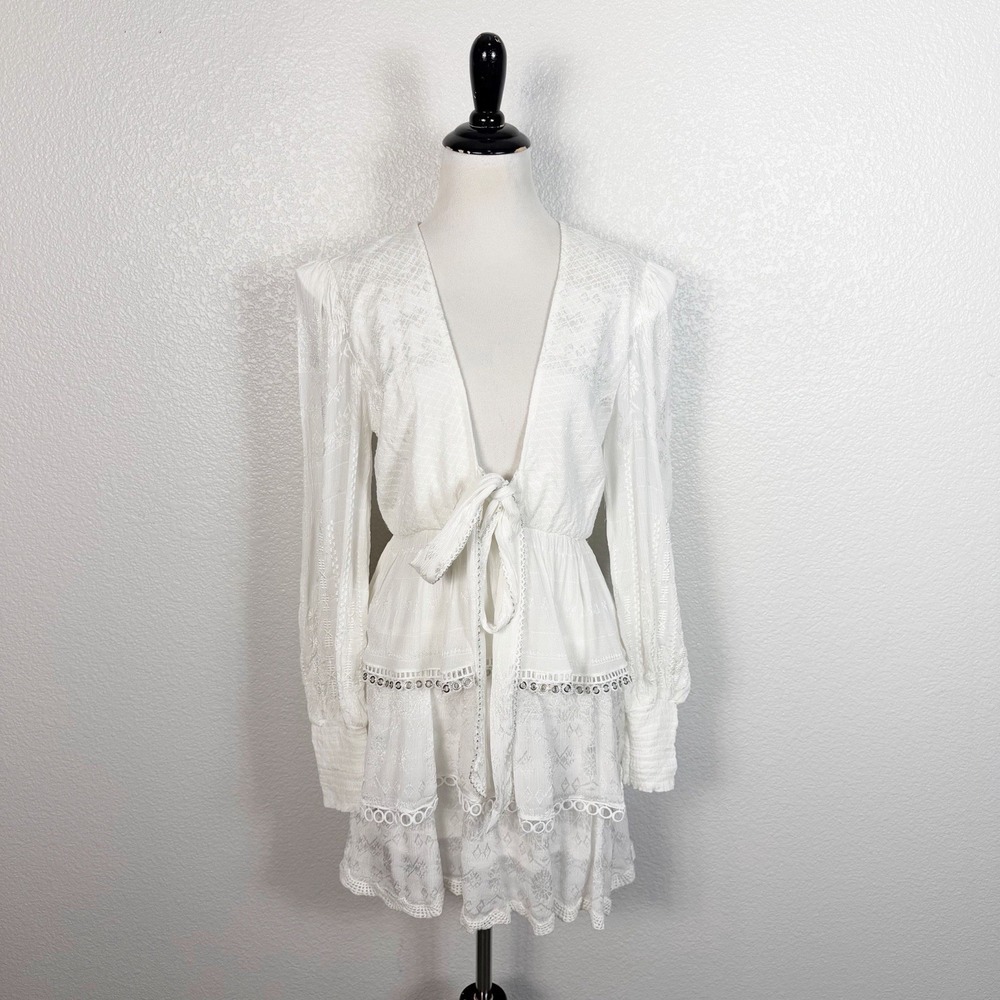 Hemant & Nandita Veda Quilted Long Sleeve Mini Dress Size Medium Women's White